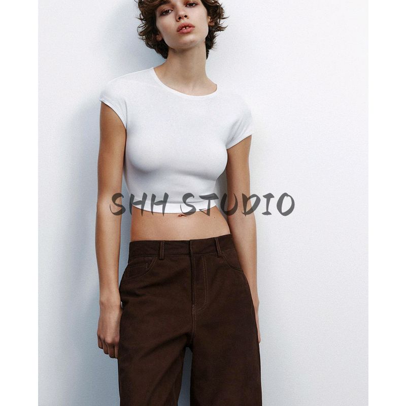 Spring New Women clothes Commuter Leisure Short sleeve Cotton and Modal Blended round Neck Short t-shirt 3641309