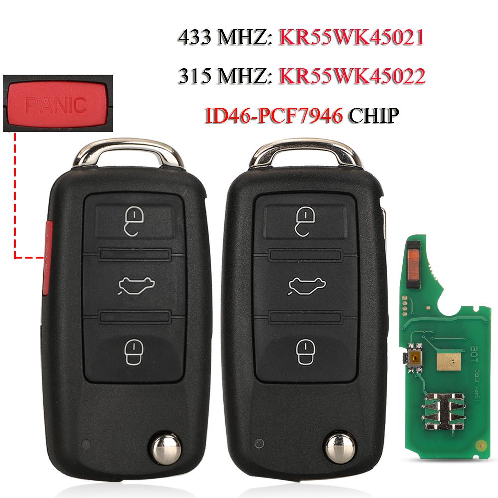 

Jingyuqin KR55WK45021/45022 дистанционный автомобильный ключ для VW/Volkswagen Phaeton Touareg 2002-2010 ID46 PCF7946 чип 315/433 МГц 433MHZ KR55WK45021