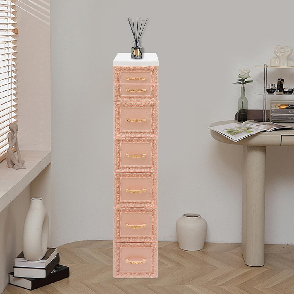Slim Storage Organizer, Narrow 6-Tier Storage Cabinet with 7 Drawers & Movable Wheels, Lightweight PP Material for Bathroom