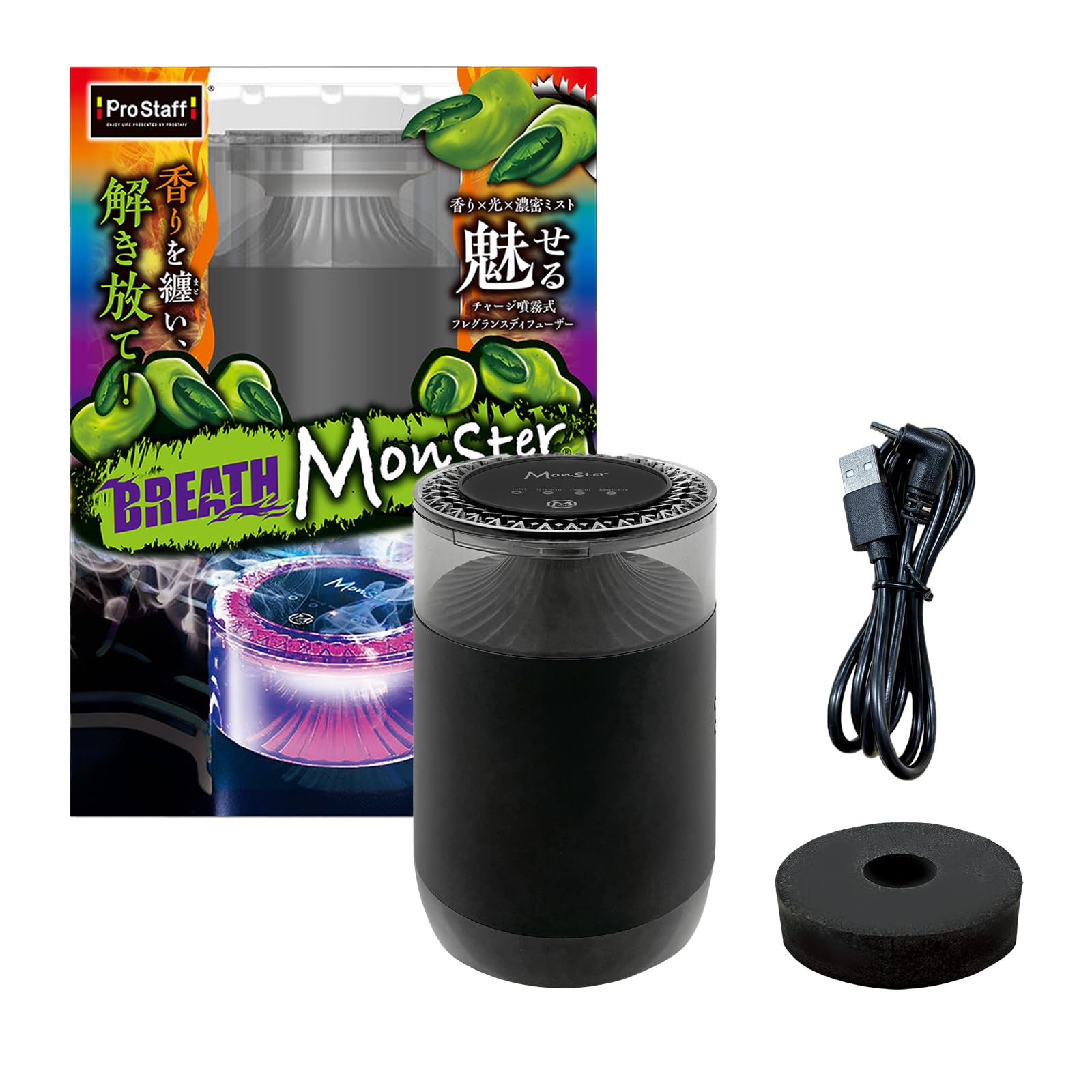 

Prostaff Car Air Freshener Aroma Diffuser Breath Monster Fragrance Automatic Spray Adjustable USB Powered Light Mode Change Intense Fragrance L267 чёрный
