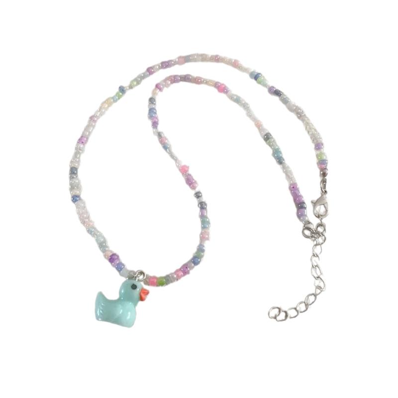Unique Rainbow Bead Neckchains Adjustable Duck Pendant Choker Ornaments