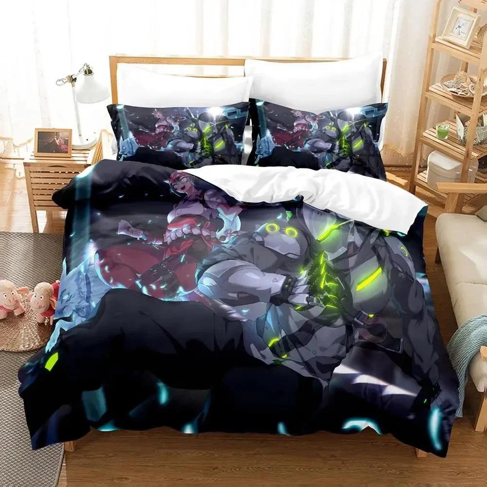 3D Print Kiriko Heads Overwatch 2 Bedding Set Duvet Cover Bed Set Quilt Cover Pillowcase Comforter king Queen Size Boys Adult