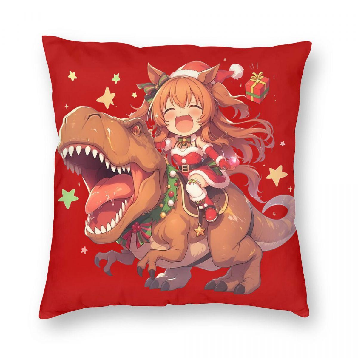 

Mejiro Mcqueen Christmas Dinosaur Pillowcase Printing Polyester Cushion Cover Decorative Uma Musume Anime Pillow Case Cover 12x12Inch