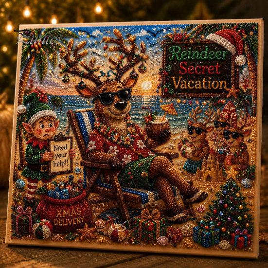 Seasonal DIY Art Supplies Xmas Faux Pearl Kit, Santa Claus Reindeer Painting Calming Hands On Hobbies Sparkling 3D Festive Wall Craft Kit for Adults,