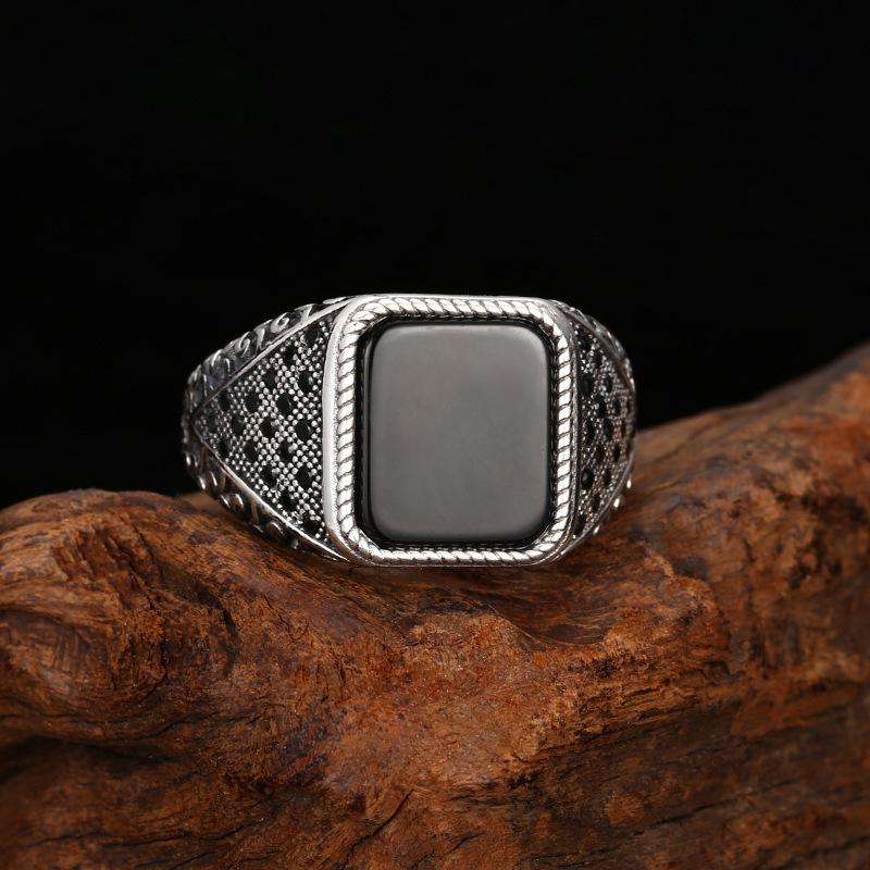 2026 Fine Pattern Ring Men's Woven Pattern Black Zircon Ring Opening Adjustable Retro Jewelry