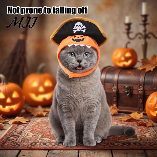 Small Dog Halloween Outfit Cat Pumpkin Pirate Hat, Cozy Pet Funny Hat Cosplay for Cats, Dogs, Holiday Party Accessory Costume Dogs