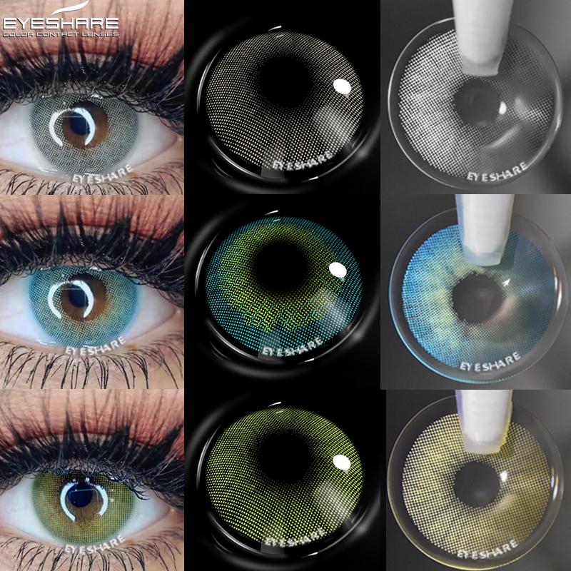 Eyeshare 2pcs Color Contact Lenses for Eyes Aurora Blue Green Colored Lenses Yearly Cosmetic Contact Lens for Eyes Beauty Makeup