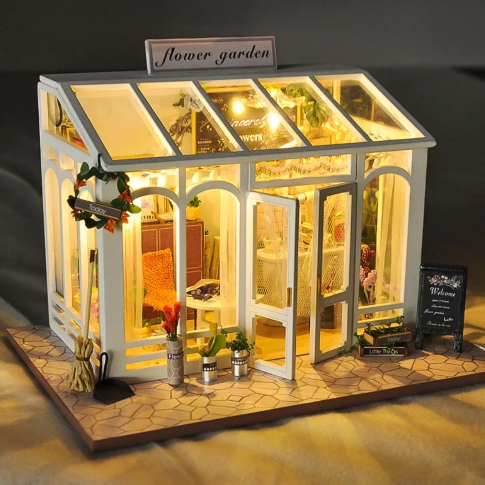 Multicolor Handmade Assembly Shop Models Japanese Sushi Wood Diy Dollhouse With Lights Cake Flower Shop Miniature House Gift