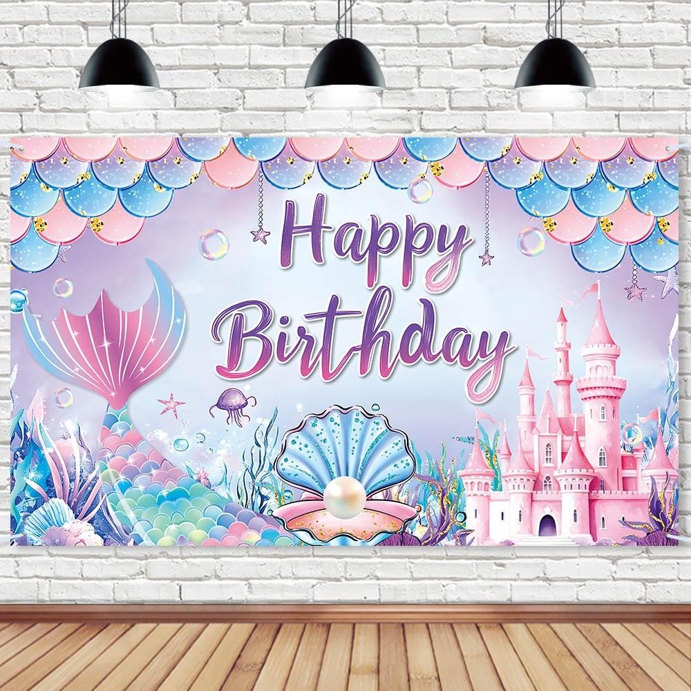 Mermaid Themed Print Design Birthday Decoration Background Cloth For Party Kids
