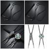 2Pcs Cowboy Bolo Tie Necktie Vintage Leather Braided Rope Necklace with Metal Flower Stone Pendant Jewelry Shirt Chain