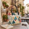  Boho Geometric Printed Tote Bag Casual Large Capacity Canvas Shoulder Bag for Daily Shopping Travel Outdoor Use