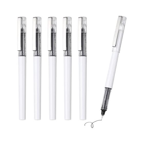 PATIKIL 6 Pcs Liquid Ink Rollerball Pens, 0.5mm Fine Needle Tip, Smooth Writing Gel Ink, Quick Dry Black Ink, White Barrel