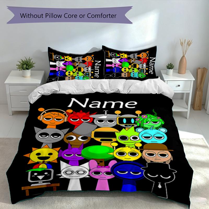 3pcs Custom Name Sprunki Themed Bedding Set,Includes 1 Duvet Cover and 2 Pillowcases,All-season Bedroom Decor