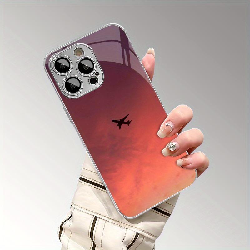 Sunset Colorful Cloud Airplane Print Glass Electroplated Phone Case For iPhone 17 16 15 14 13 12 11 Pro Max Plus 16E 17Air Cover