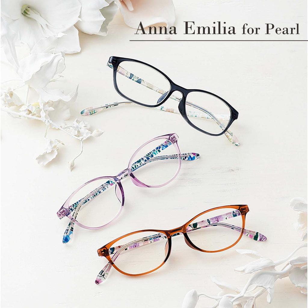 Pearl Reading Glasses Blue Light Blocking Anna Emilia UV Protection Clear Lenses Floral Pattern Black 1.5 Women's AE-AN-002
