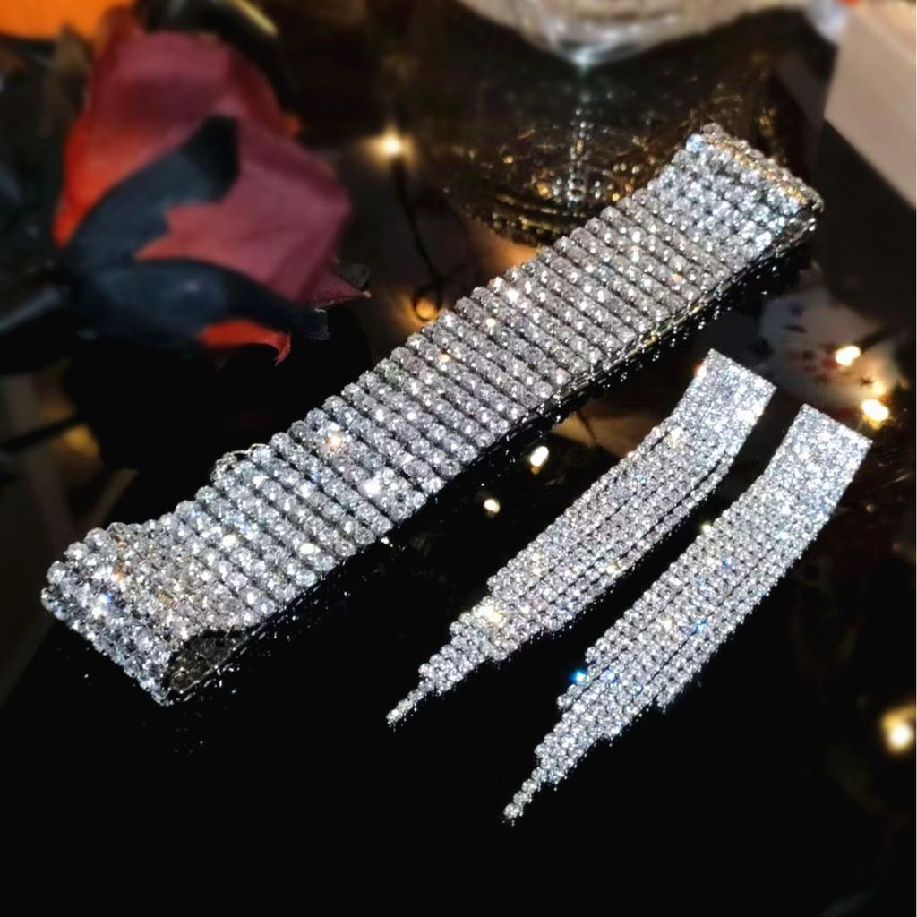 Leopard Print Bridal Rhinestone Jewelry Set, Neck Chain Jewelry.