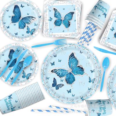 Butterfly Birthday Theme Party Supplies Birthday Decoration Butterfly Disposable Tableware Tissue Tablecloth Arrangement
