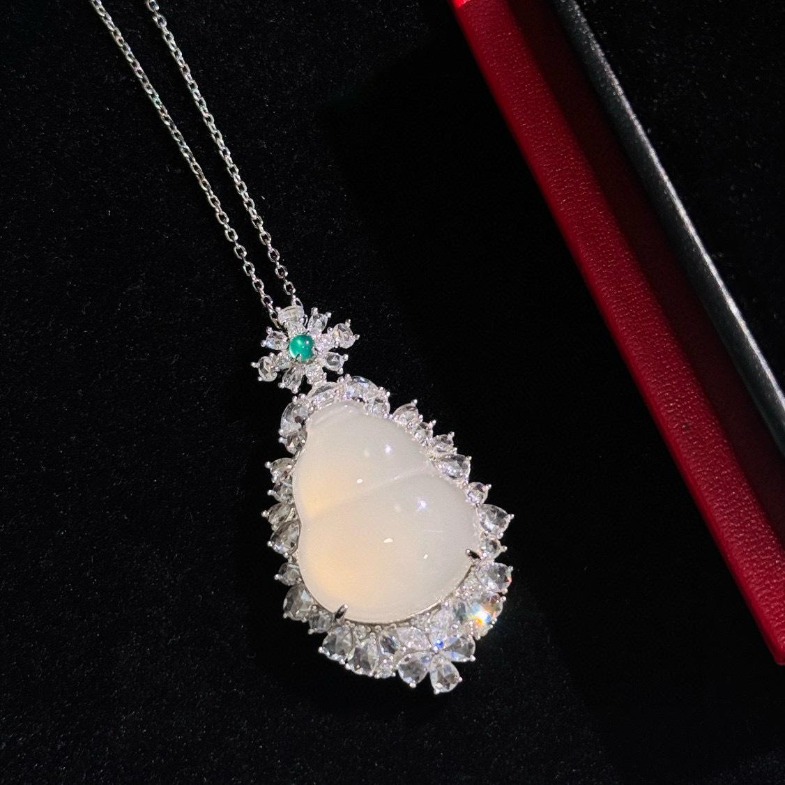 

New Vintage 100% Pure 925 Sterling Silver Pendant Pave Aaa Zircconia Gourd Shape Necklaces For Women Wedding Jewelry