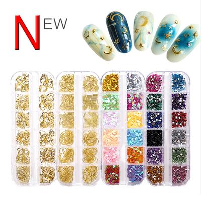 Nail Art Metal Decoration Studs Mix Style Stars Moon Gold Silver Strass Jewelry DIY for Nail Art