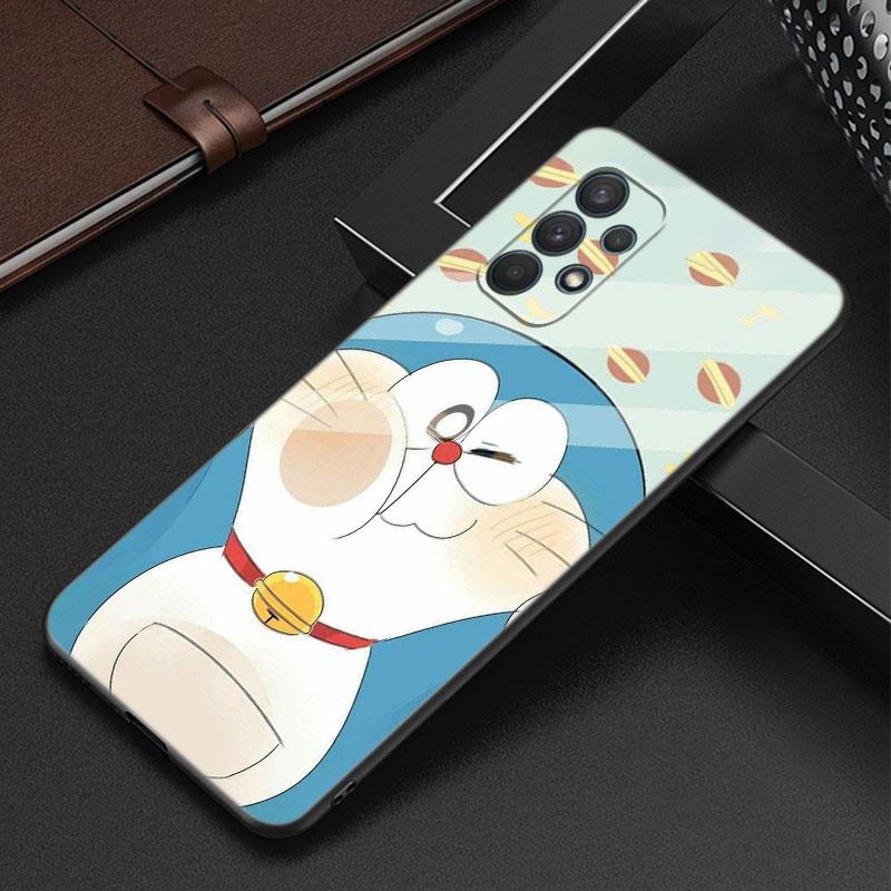 Cute Doraemon Moon Phone Case For Samsung Galaxy A12 A22 A31 A32 A50 A51 A70 A71 A72 A11 A21S A02S A10S A20S A30S A52 S 5G Cover