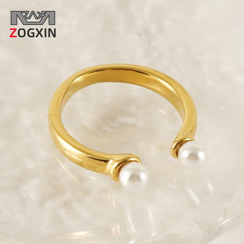 

2023 European & American Women s 18k Gold Plated Stainless Steel Pearl Open Ring One Size золотой