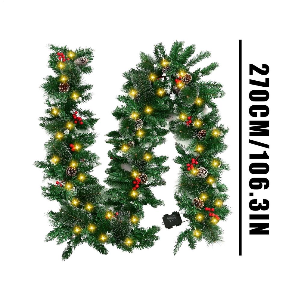 Vánoční girlandy s šiškami, červenými bobulemi, umělé vánoční věnce pro domov, vánoční stromek, schodiště, dveře, novoroční dekorace