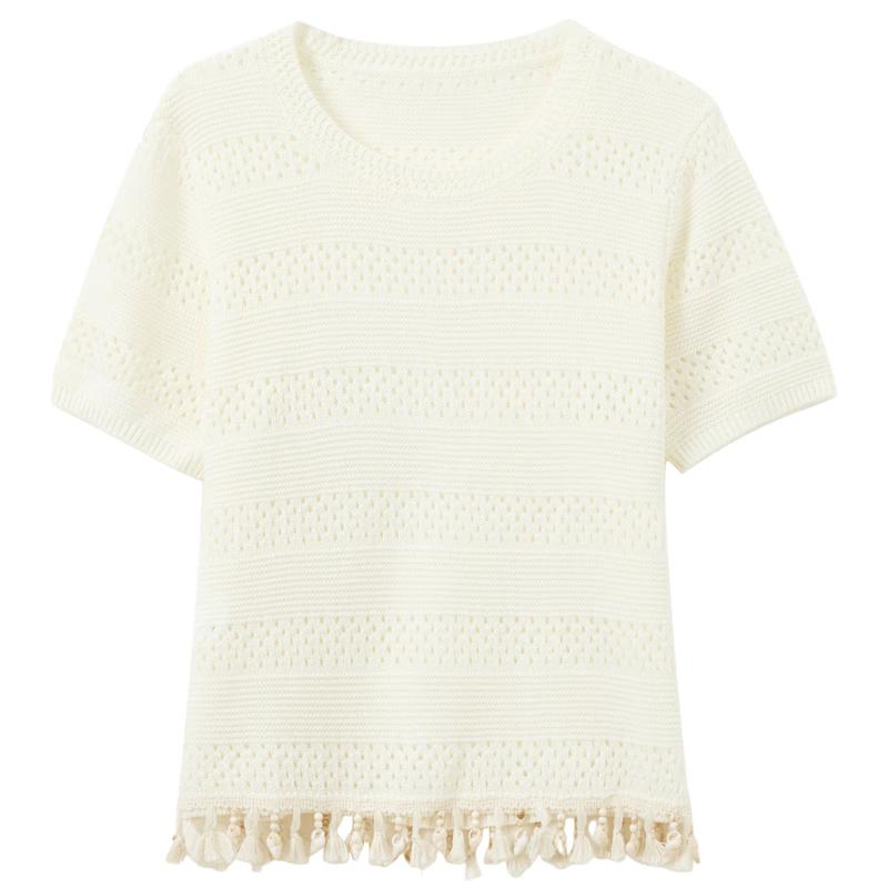 Women s Hollow Knit Short Sleeve Top S