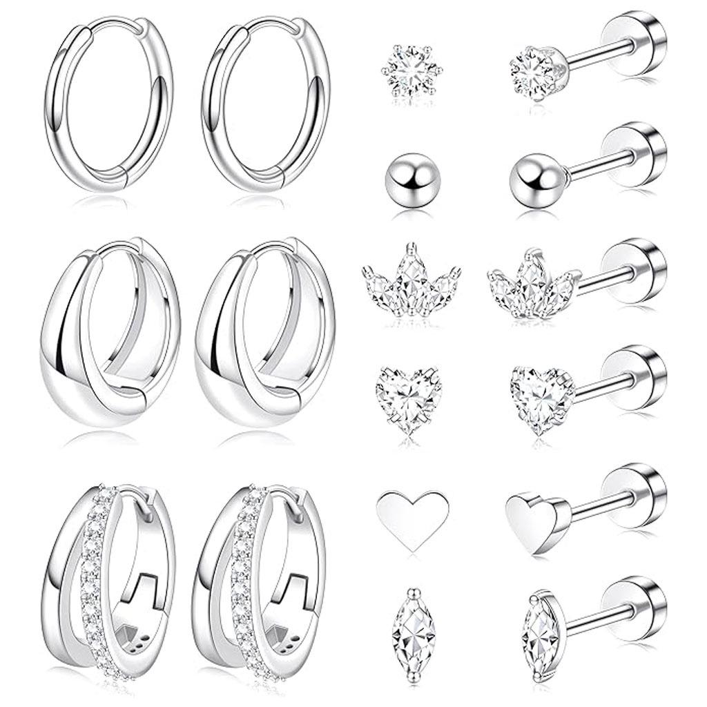 Gold Plated Brass Heart Leaf Zircon Stud Earrings Set