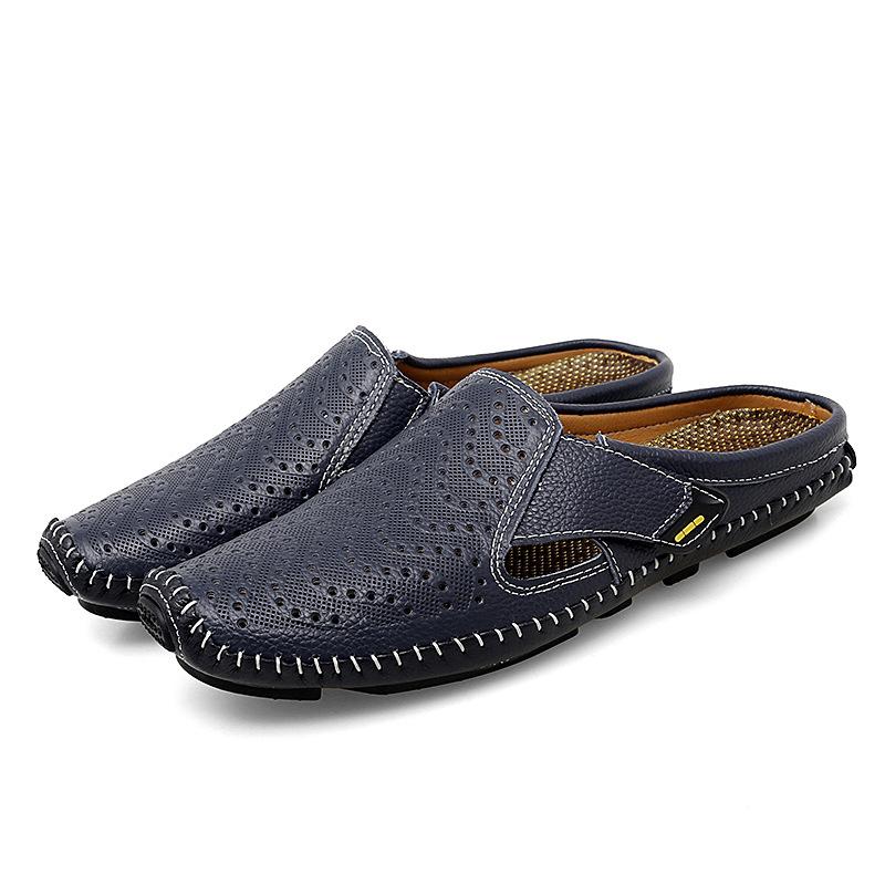 

| The first layer of cowhide hollow sandals, summer fashionable lazy shoes, comfortable and casual driving shoes 47