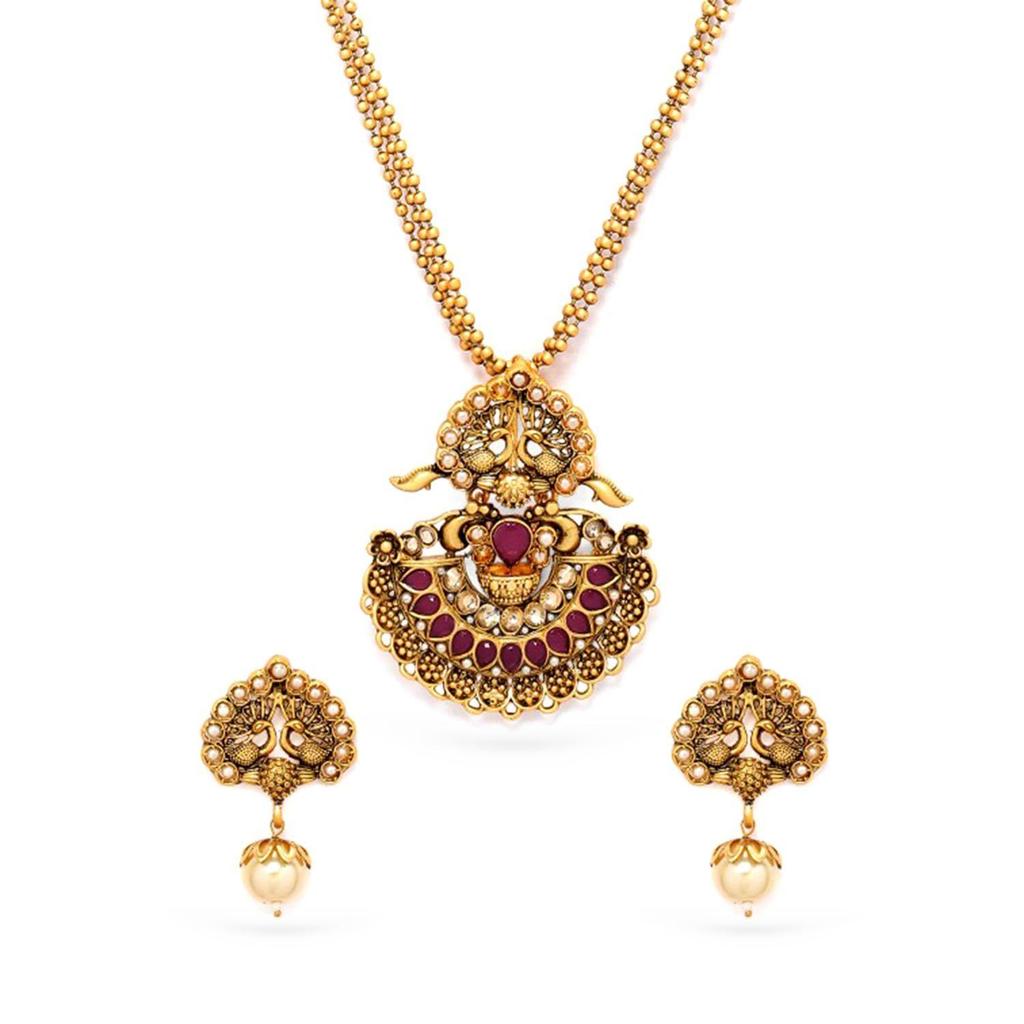 Pink Faux Ruby Peacock Jewellery Set For Women