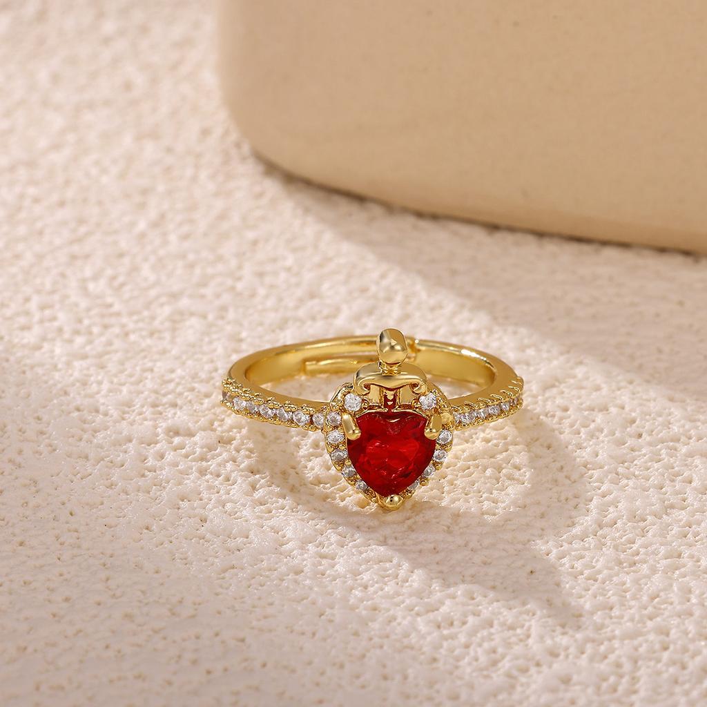 Anillos Reina Roja Cristal De Rodio Elegant Women Heart Zirconia Ring Stainless Steel Gold Color Jewelry Wedding Romantic Gift