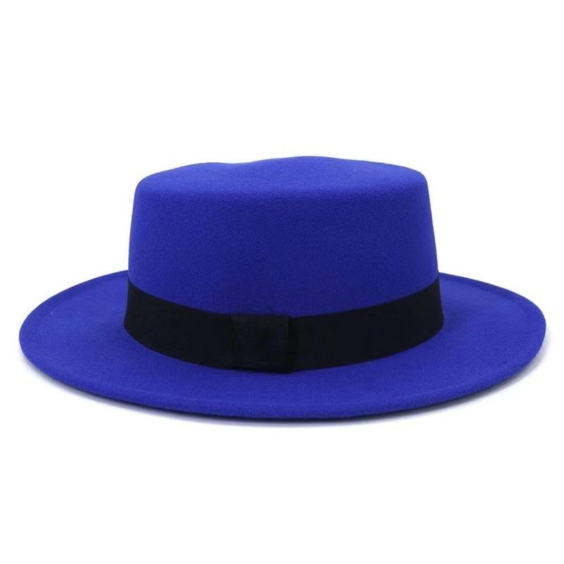 Autumn Winter Korean Version Flat-Top British Style Solid Color Top Hat Gentleman'S Jazz Hat Wide-Brimmed Flat-Brimmed Woolen Hats For Men And Women