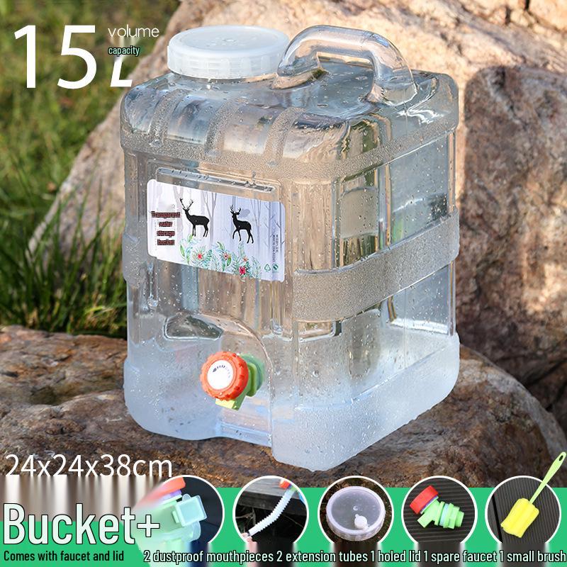 Transparent Outdoor Camping Water Bucket with Faucet and Lid - Food Grade Square Storage Container for Drinking Water