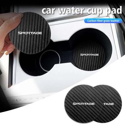 For 2pcs Car Carbon Fiber Silicone Car Coasters Water Cup Slots Non-Slip Mat Drink Pads Sportage Ceed Sorento Niro Cadenza