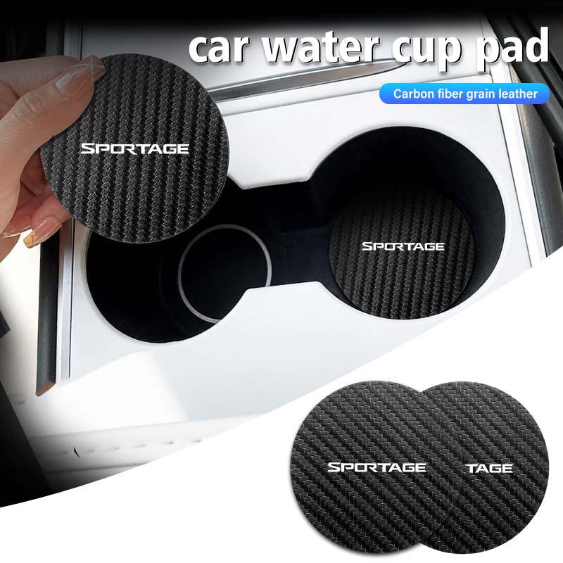 BBED7 For KIA 2pcs Car Carbon Fiber Silicone Car Coasters Water Cup Slots Non-Slip Mat Drink Pads Sportage Ceed Sorento Niro Cadenza