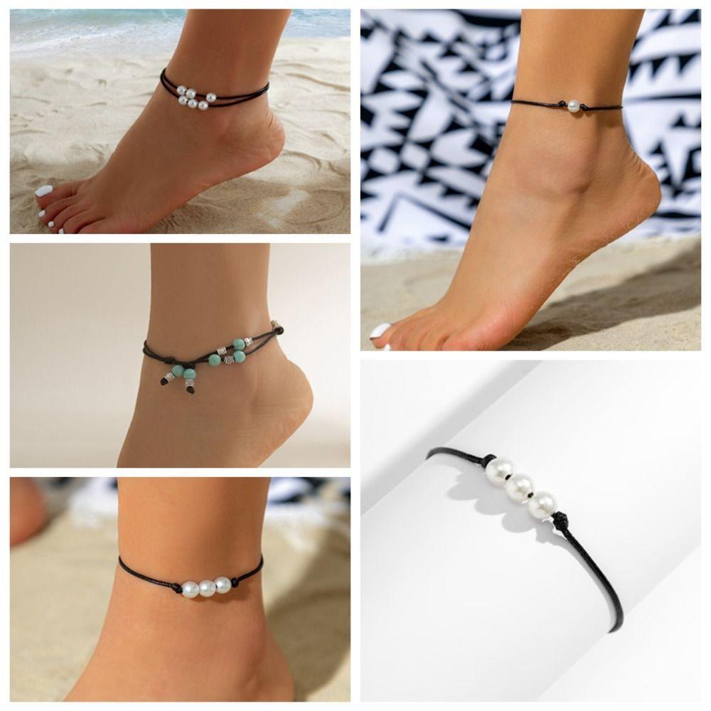 

Elasticity Black Wax Thread Ankle Chain Waxed Thread Retro Beach c