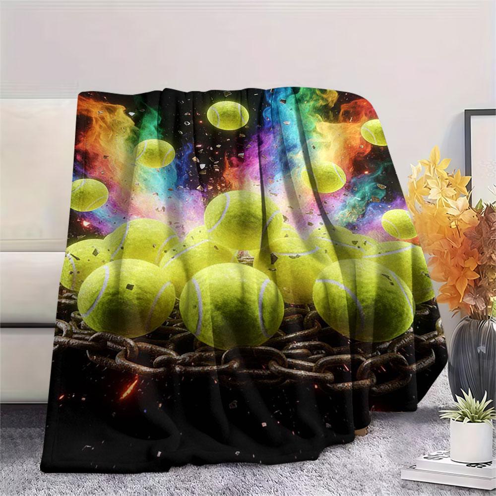 1Pc Fireball Print Flannel Blanket, High quality Comfortable for All Seasons, Home Decor, Warmth and Comfort, Perfect for Christmas Gifts