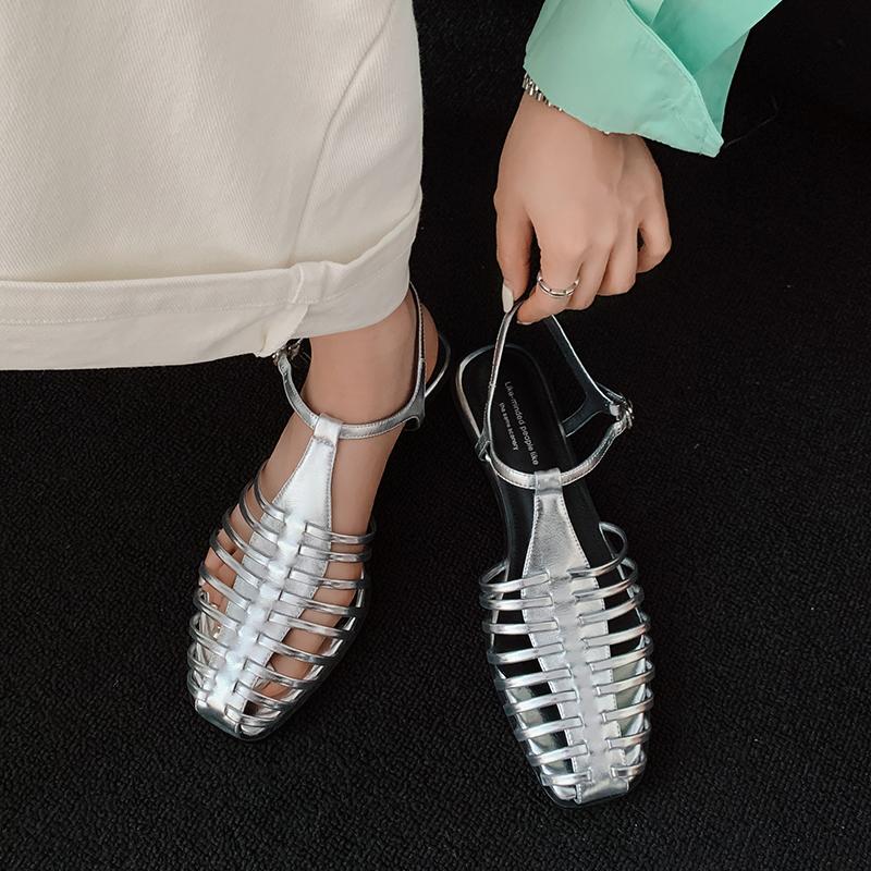 Fashion 2025 New Size 34-40 Women Flats Sandals Fashion Summer Shoes Real Leather Casual Sexy Round Toe Party Daily Dress Sandals Women