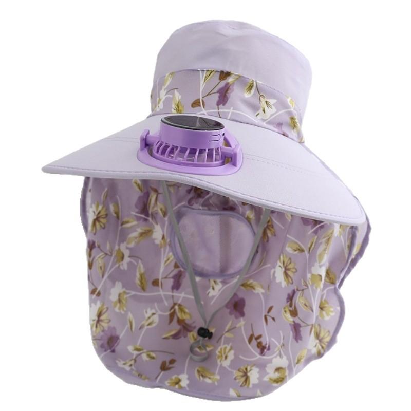 Summer Solar Rechargeable Fan Sun Hat Ladies Sunscreen UV Face Cover Shawl Hat Outdoor Tea Picking Hat