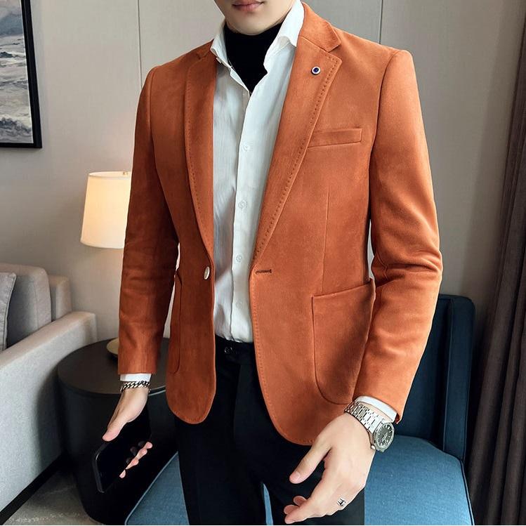 Fashion Suit Coat Men's Slim Fit Deerskin Velvet Elegant Luxury Blazer Coat Business Casual Wedding Plus Size Suit