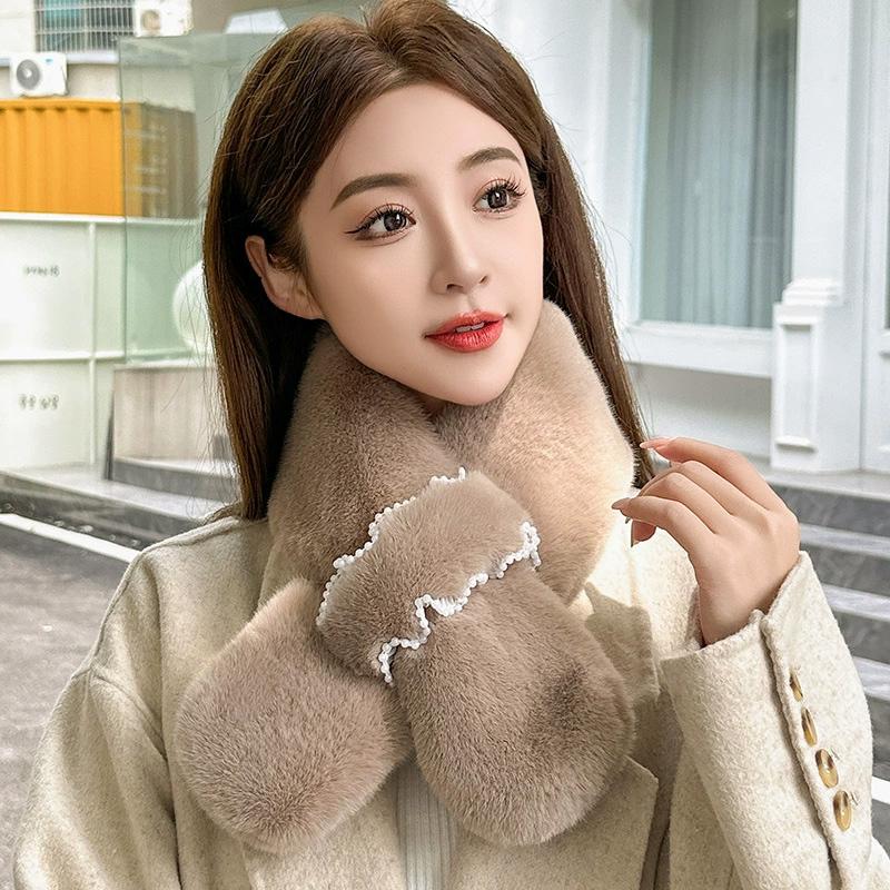 1Pc Plush Soft Scarf Warm Fur Collar Wind-resistant Clothing Accessories Skin-friendly Lace Pearl