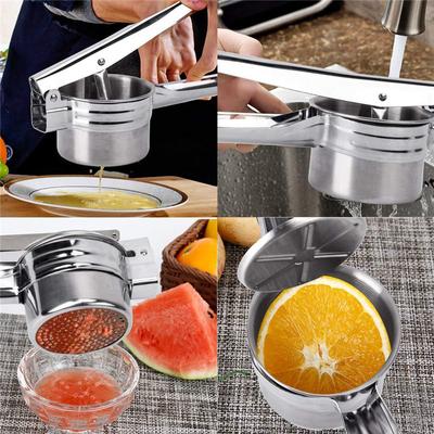Premium Manual Stuffing Fruit Masher Citrus Orange Squeezer Vegetable Juicer Dehydrator Potato Tool Perfect Fit Stainless Steel