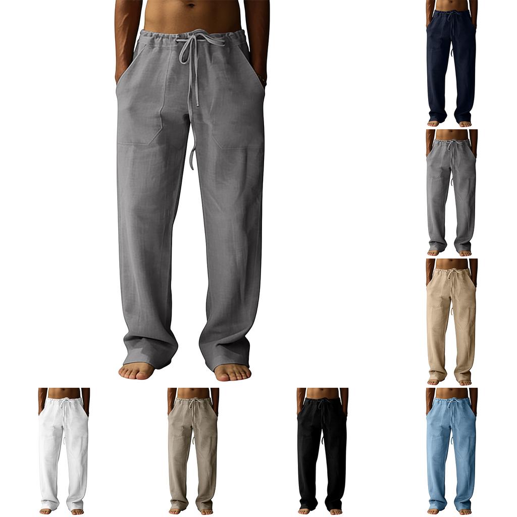 Pantalon Homme Coton Lin Pantalon Homme Mode Décontractée Coton Lin