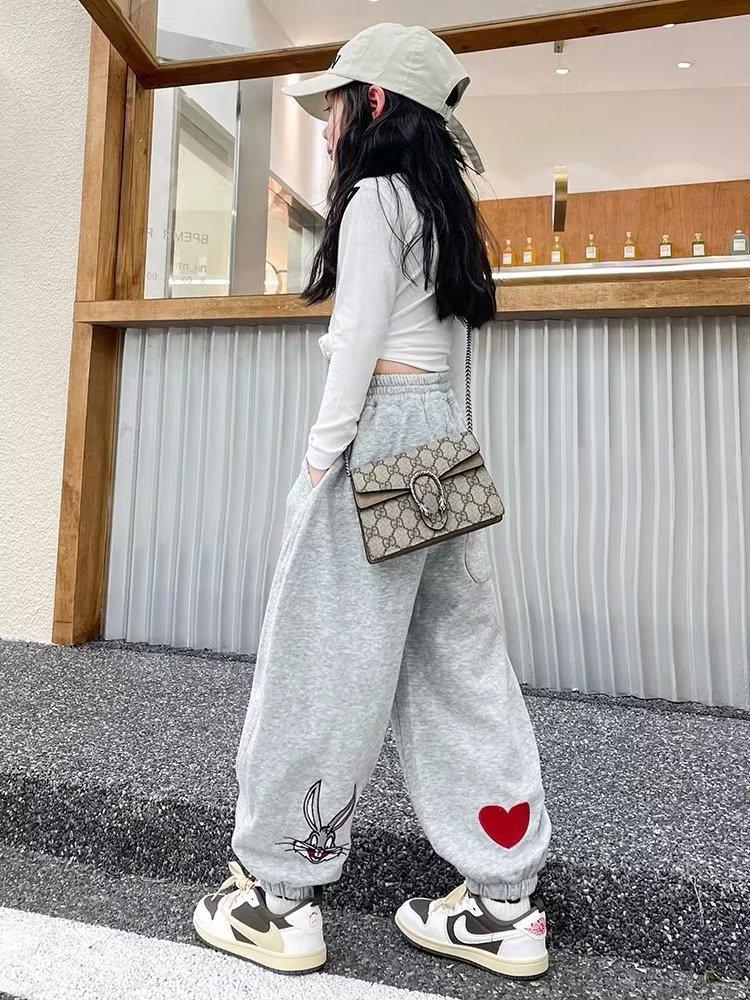 Girls' Autumn 2024 Korean-Style Cool Harem Sweatpants - Casual Sports Leggings