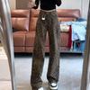 High Waist Leopard Print Wide-Leg Jeans - Autumn & Winter Style