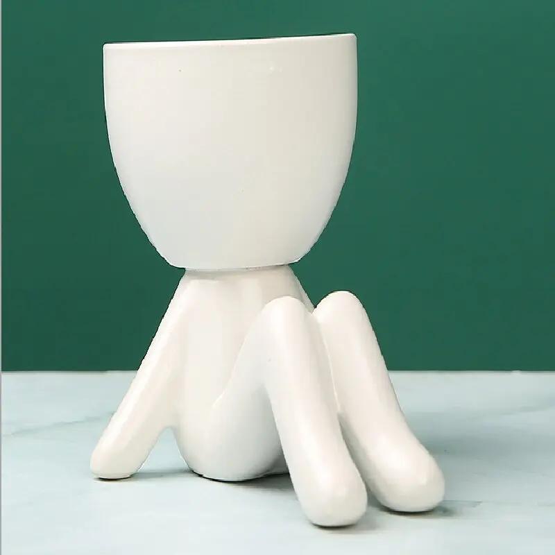 Mini Decorative Pots for Plants Human Shaped Ceramic Succulent Planters Cute Cactus Flower Pots with Drainage for Desktop Home