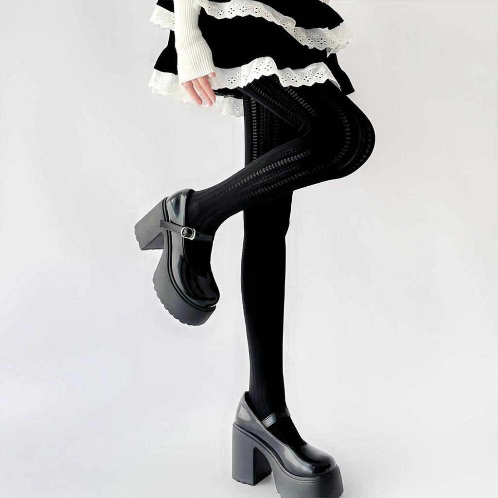Women Heart Striped Fishnet Pantyhose Sexy Striped Knitted Mesh Tights Fashion  Streetwear Hosiery Woman Clothes White Tights
