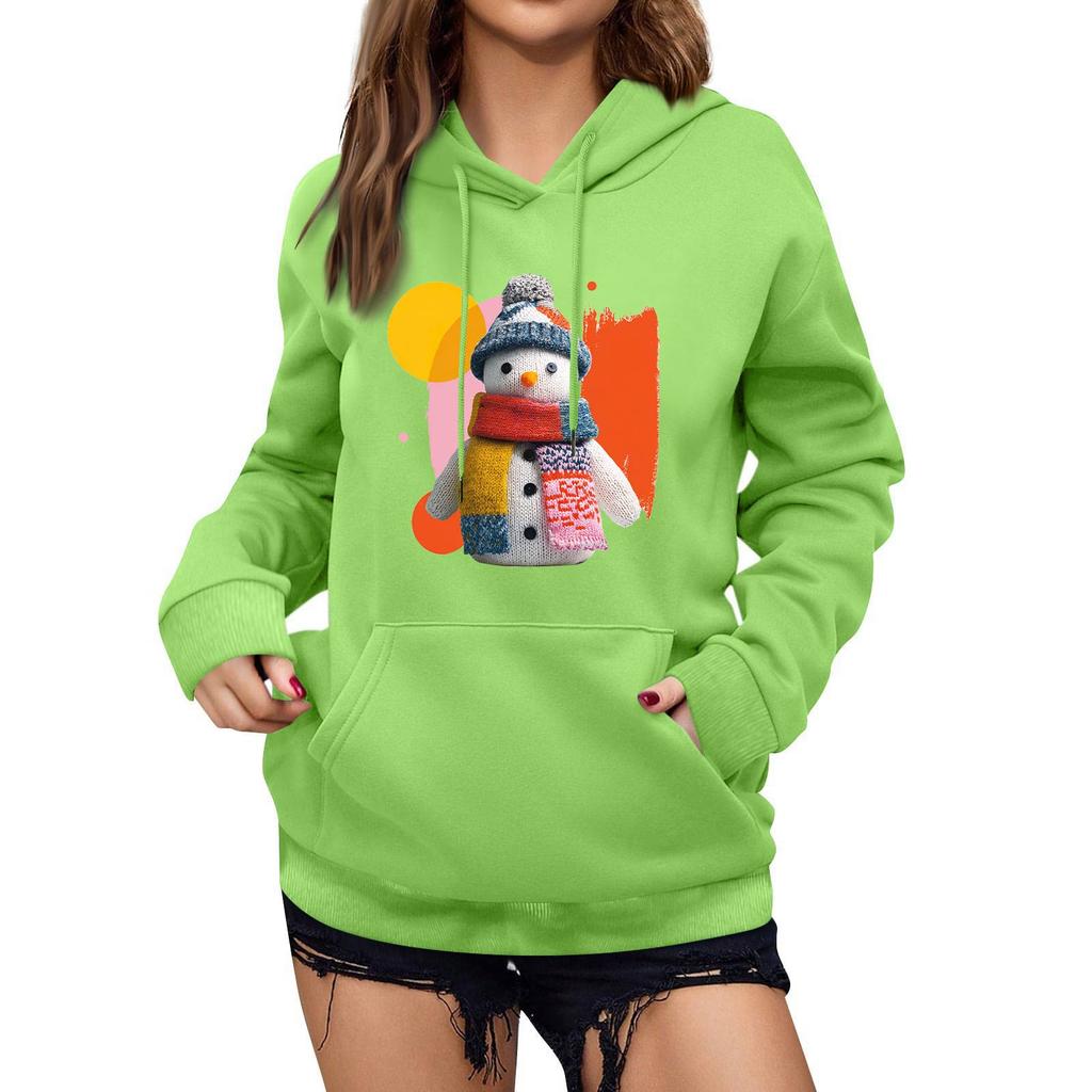 Women's Winter Christmas Printed Pullover Hooded Sweatshirt Fleece Long Sleeve Sweatshirt
