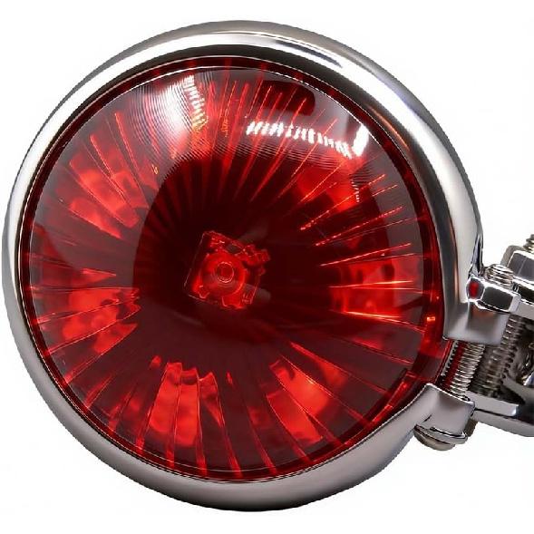 1PC Vintage Universal Chrome Motorcycle Rear Light LED Lamp Steel Red Lens Round Motorbike ATV Tail Brake Indicator