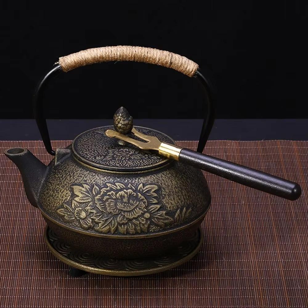Wood Copper Tea Kettle Cover Fork 17cm Kung Fu Tea Tools New Teapot Lid Clip for Cast Iron Teapot